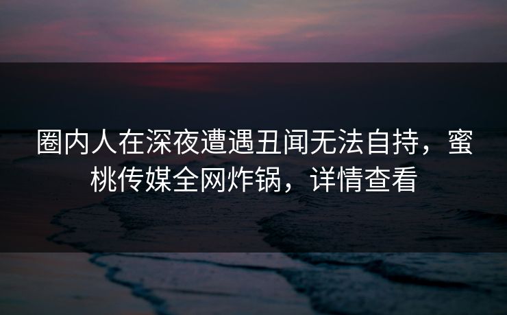 圈内人在深夜遭遇丑闻无法自持,蜜桃传媒全网炸锅,详情查看