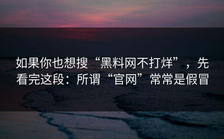 如果你也想搜“黑料网不打烊”,先看完这段:所谓“官网”常常是假冒